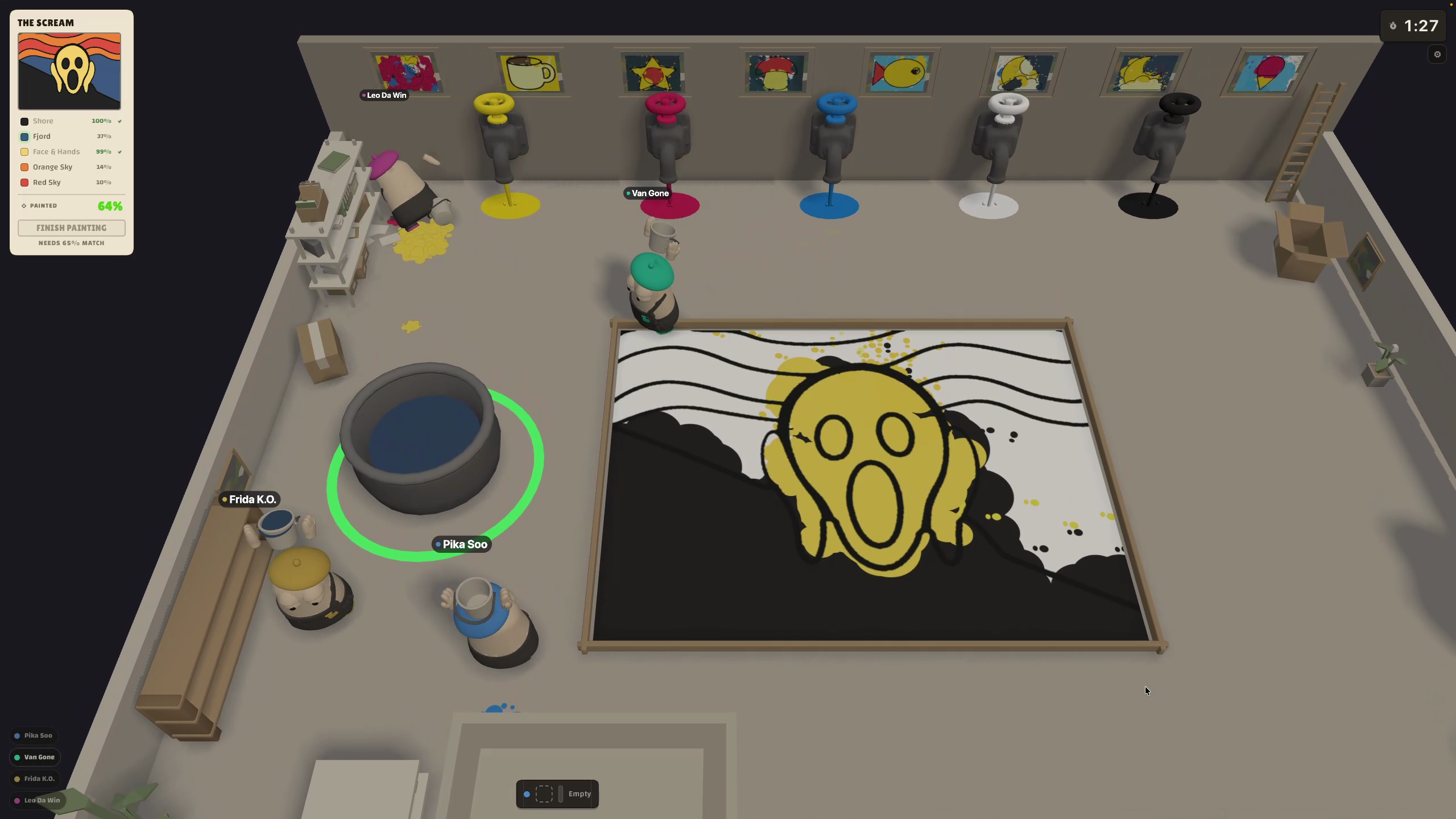 Four painters working together to recreate The Scream in Paint Gang