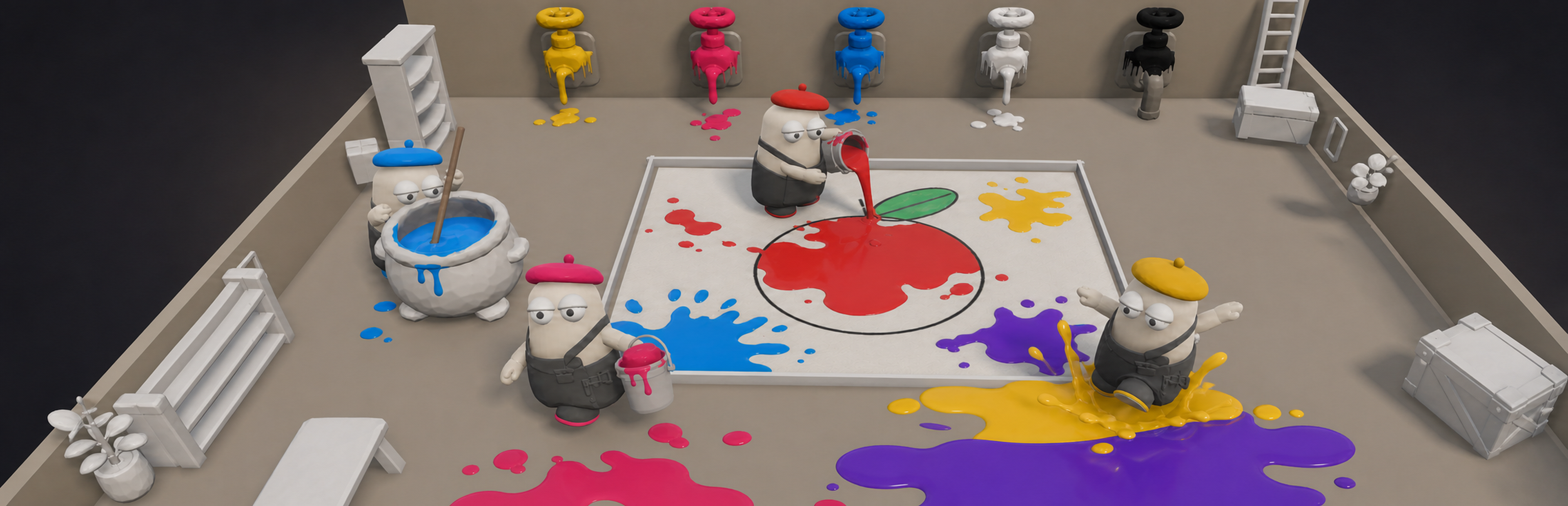 Wide view of the Paint Gang workshop without a logo